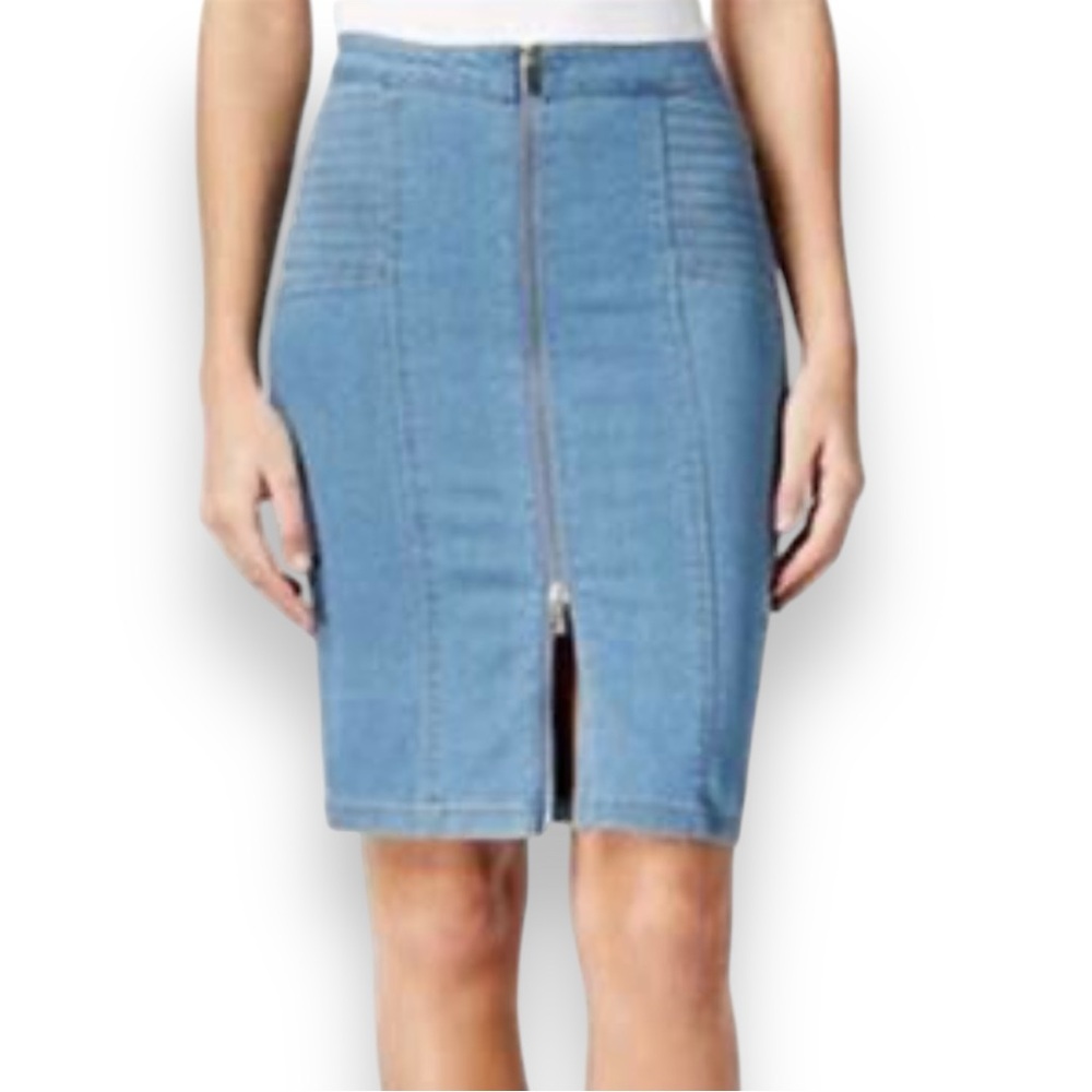 MARILYN MONROE Light Wash‎ Zip Front Denim Pencil Skirt Small | EUC